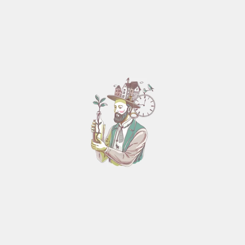 Whimsical Surreal Portrait of Saxophonist with Cityscape Hat Male Tank Top