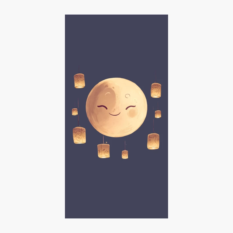 Whimsical Moon and Glowing Lanterns in the Night Sky iPhone Case