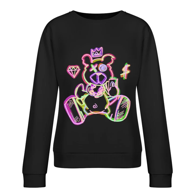 Neon Bärenkunst mit Kronen und Schmuck Damen Pullover Sweatshirt