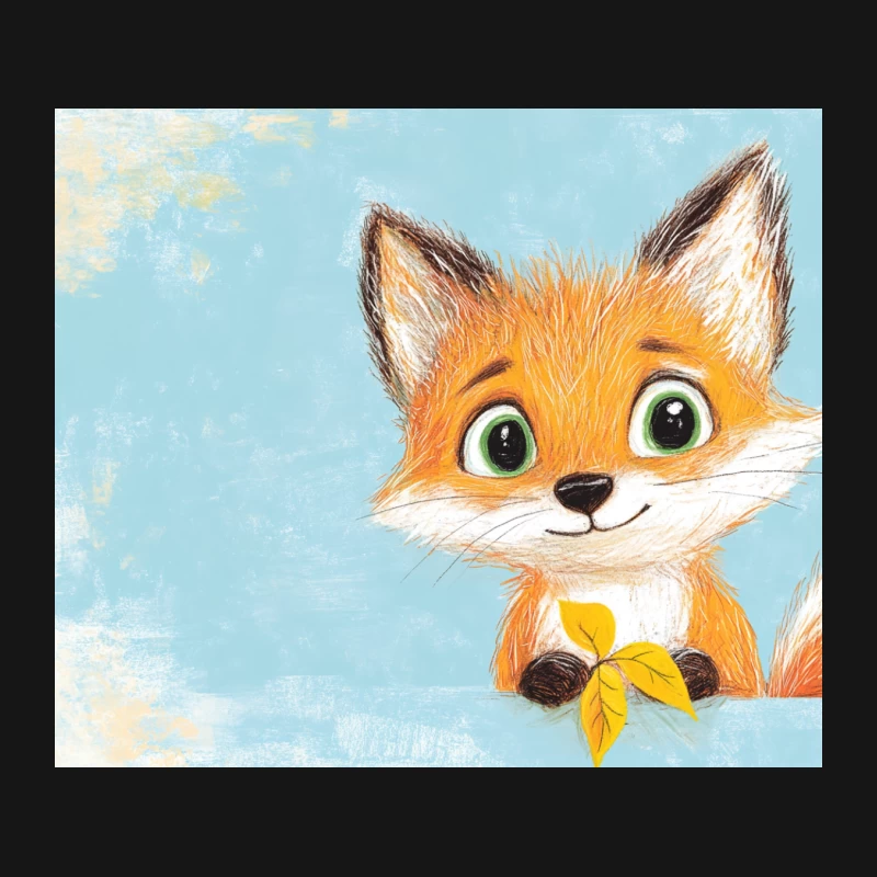 Cute Baby Fox with Autumn Leaf Digital Illustration Mouse Pad