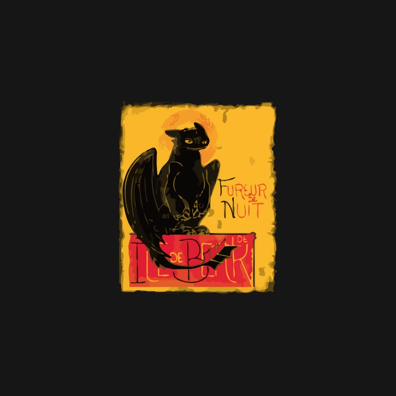 Vintage-Style Black Dragon Cat Poster with French Text Desk Mat