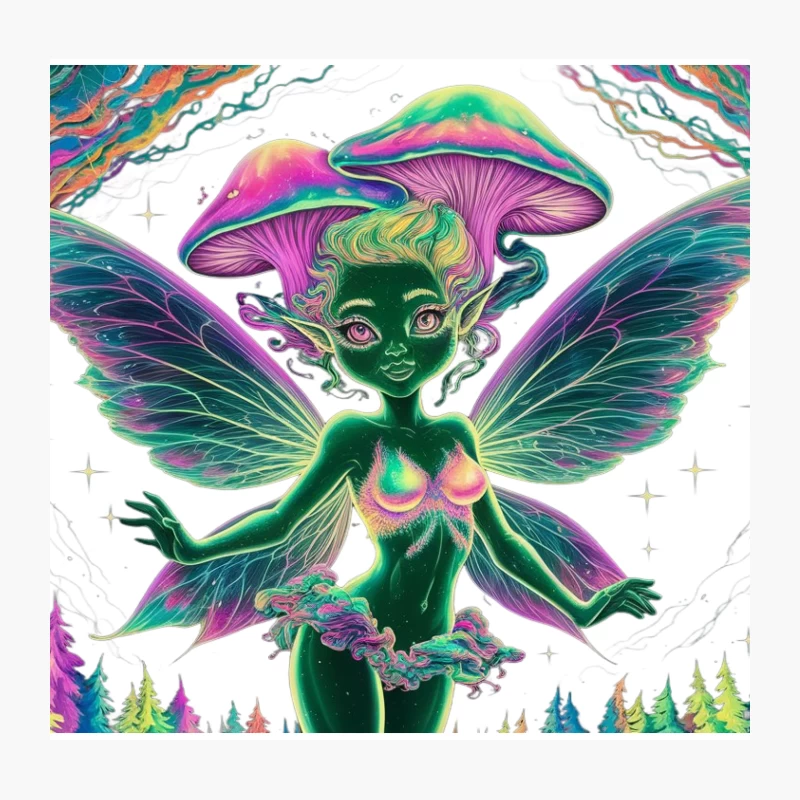 Psychedelic Fairy in a Magical Mushroom Forest Throw Pillow