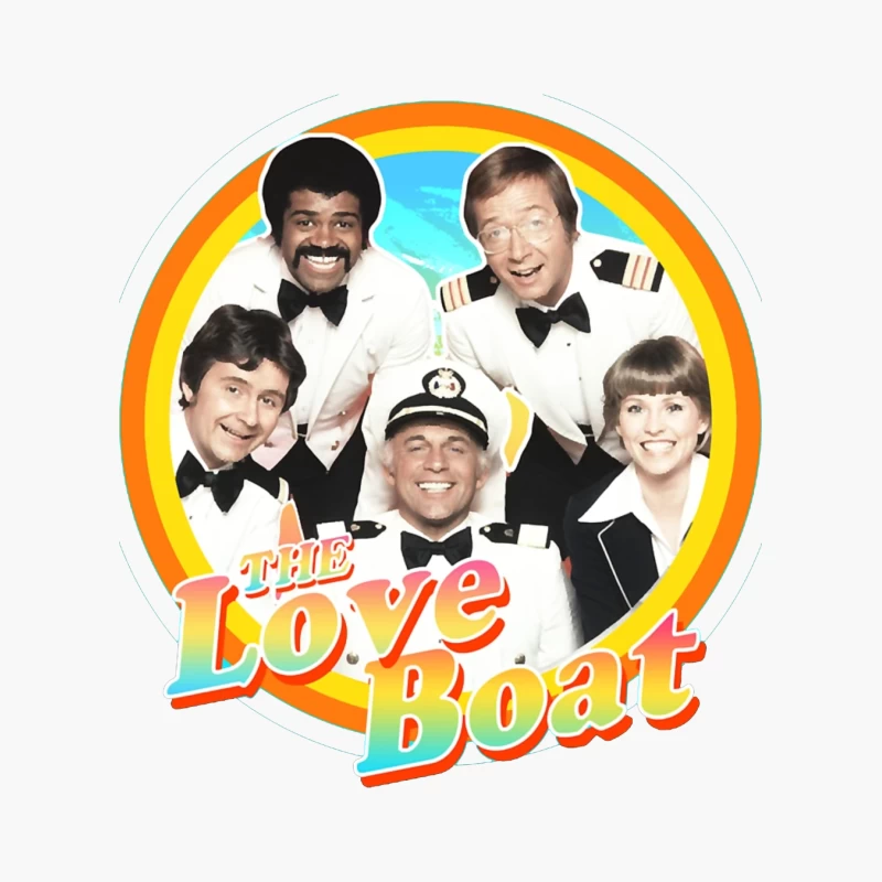 The Love Boat Classic TV Show Cast Promotional Image with Rainbow Circle Frame Cotton Tote Bag