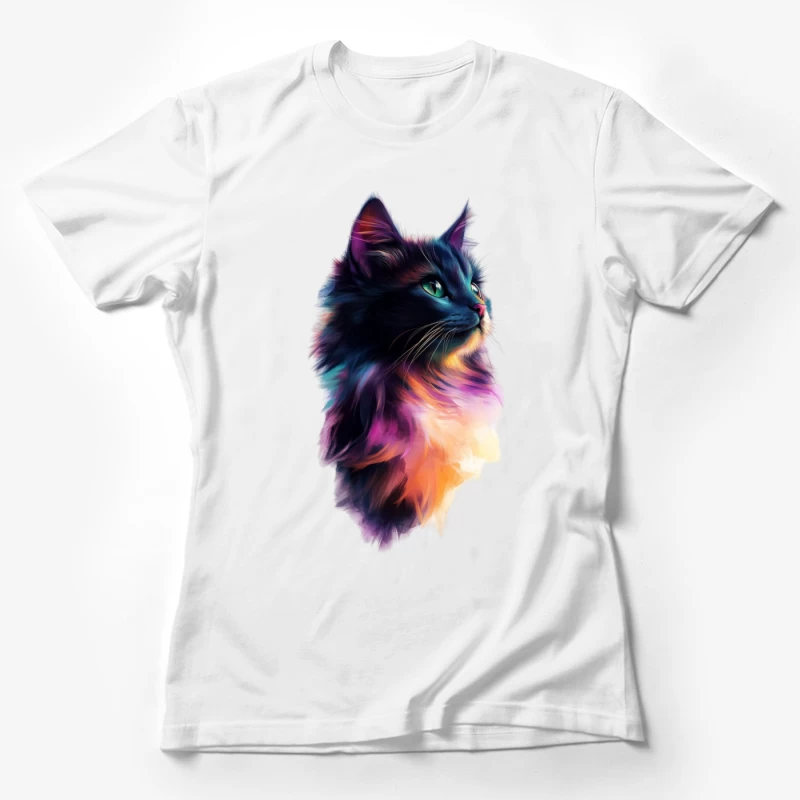Colorful Cat Profile in Vibrant Digital Art Female T-Shirt