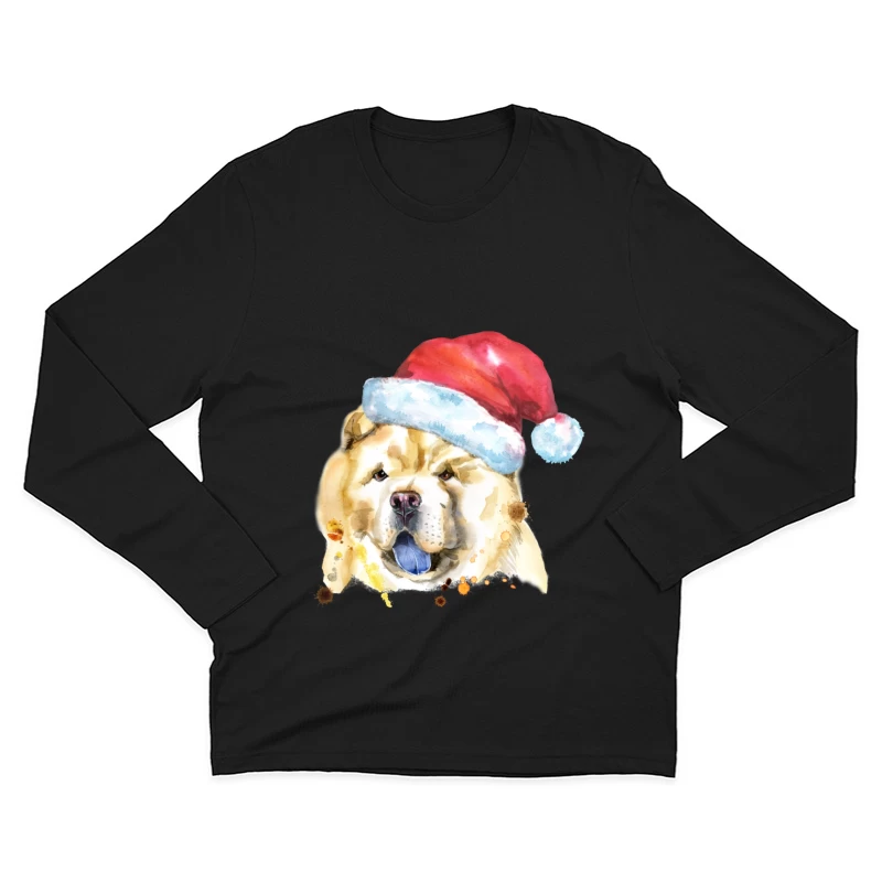 Chien de Noël avec Chapeau Rouge Homme Manches Longues T-Shirt