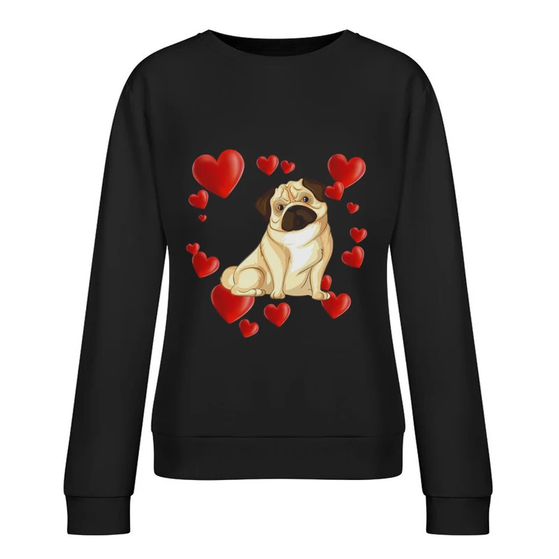 Chien adorable entouré de cœurs Femme Sweat-shirt à enfiler