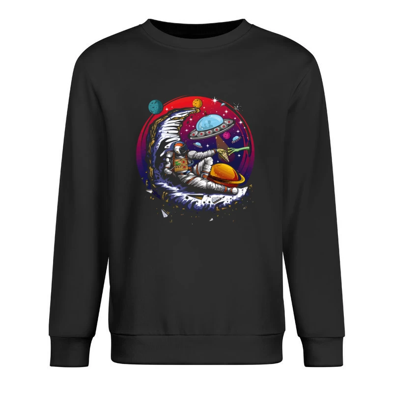 Pizza in the Cosmos: Delight for an Astronaut Male Pullover Sweatshirt