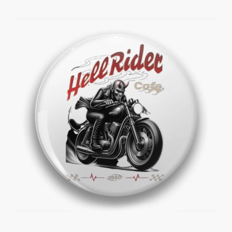 Hell Rider Vintage Cafe Racer Devil Motorcycle Art Pin