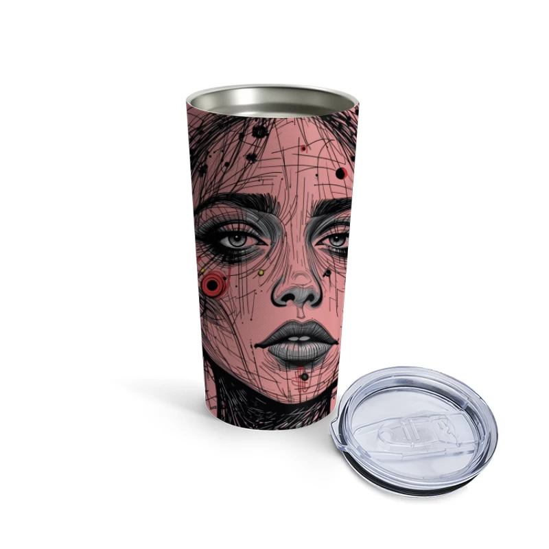 Futuristic Abstract Portrait Illustration Travel Mug