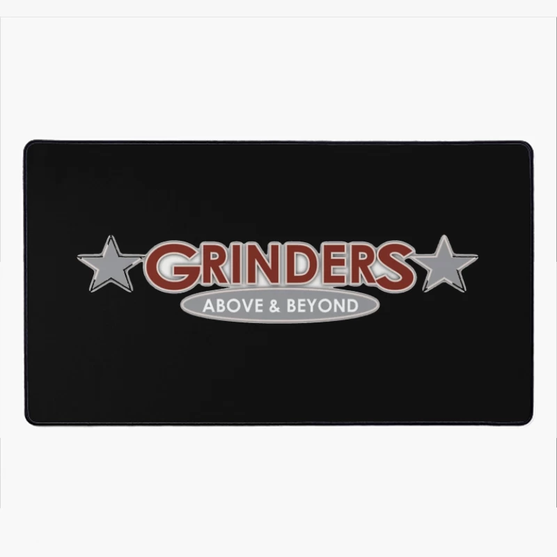 Grinders Restaurant Logo with Metallic Stars and Red Text Desk Mat