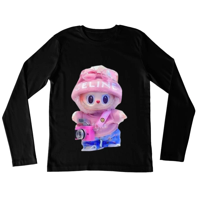 Niedliche Puppe mit Kamera und Mütze Damen Langarm T-Shirt