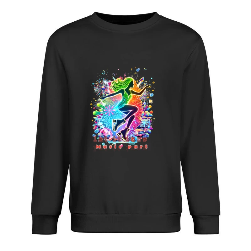 Neon ice skater girl Silhouette with Retro Music Vibes Male Pullover Sweatshirt