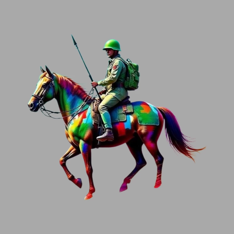 Colorful Military Cavalry Soldier on Horseback Male Pullover Hoodie