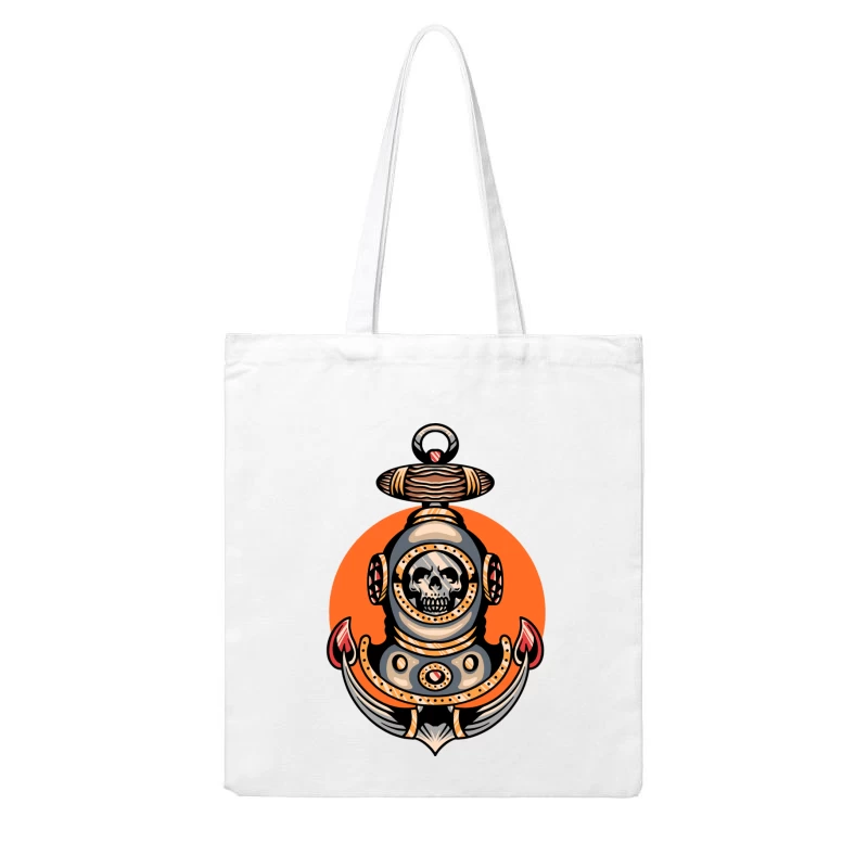 Vintage Nautical Skull Diving Helmet Illustration Cotton Tote Bag