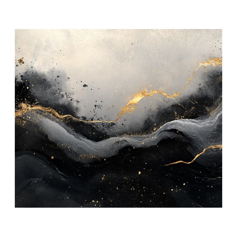 Luxurious Gold and Black Abstract Fluid Art Tapestry