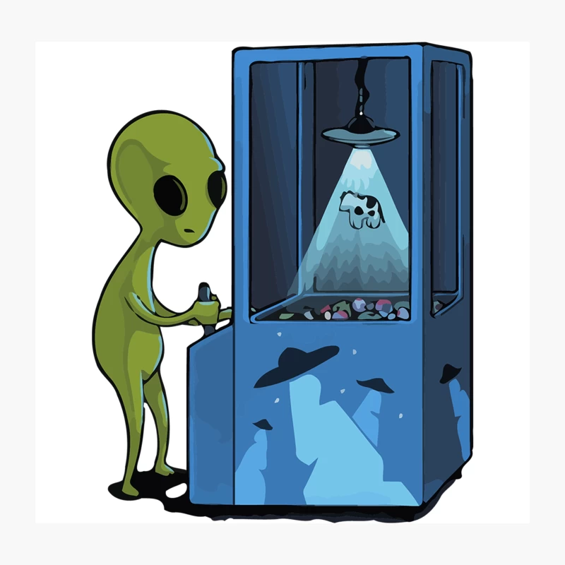 Alien's Cosmic Claw Machine: UFO Abduction Parody Throw Pillow