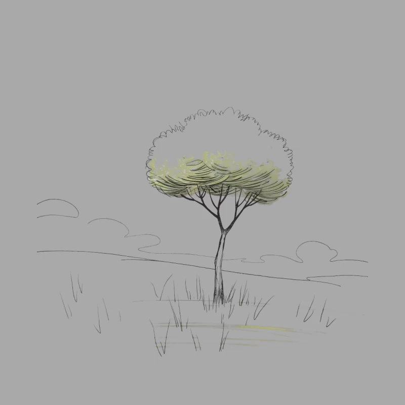 Minimalist Sketch of a Solitary Tree in Nature Female Pullover Hoodie