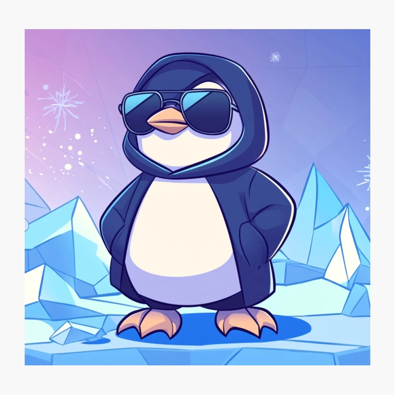 Cool Cartoon Penguin with Sunglasses in Arctic Ice Throw Pillow