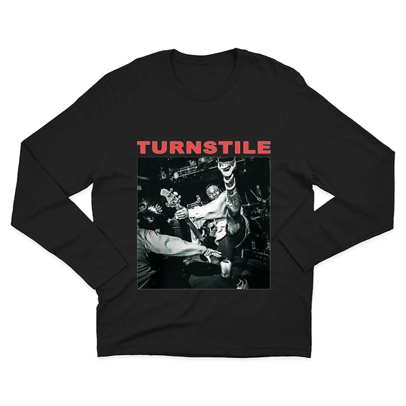 Energetic Black and White Hardcore Punk Concert Action Shot Male Long Sleeve T-Shirt