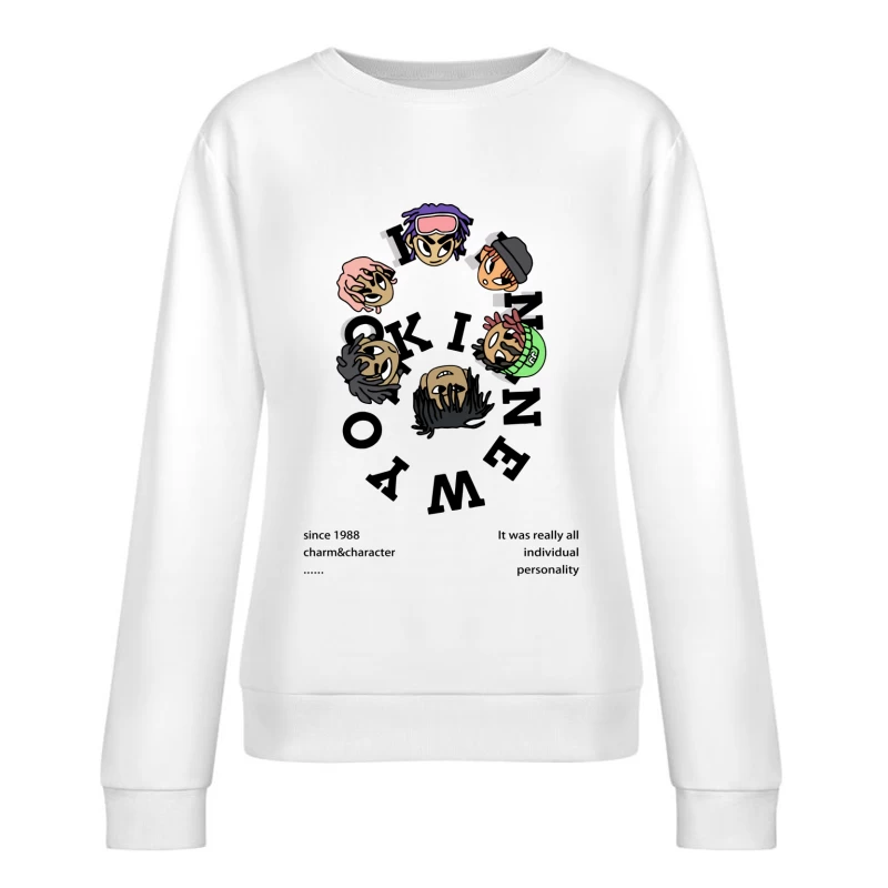 Bunte Cartoon-Charaktere im Kreis Damen Pullover Sweatshirt