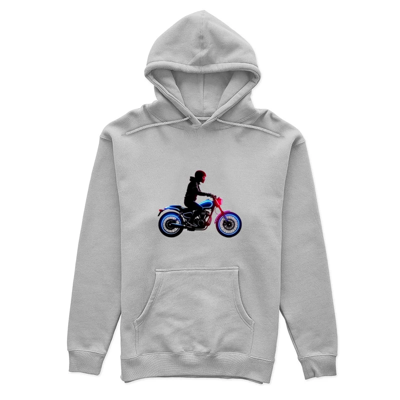 Neon-Lit Motorcycle Rider Silhouette Female Pullover Hoodie