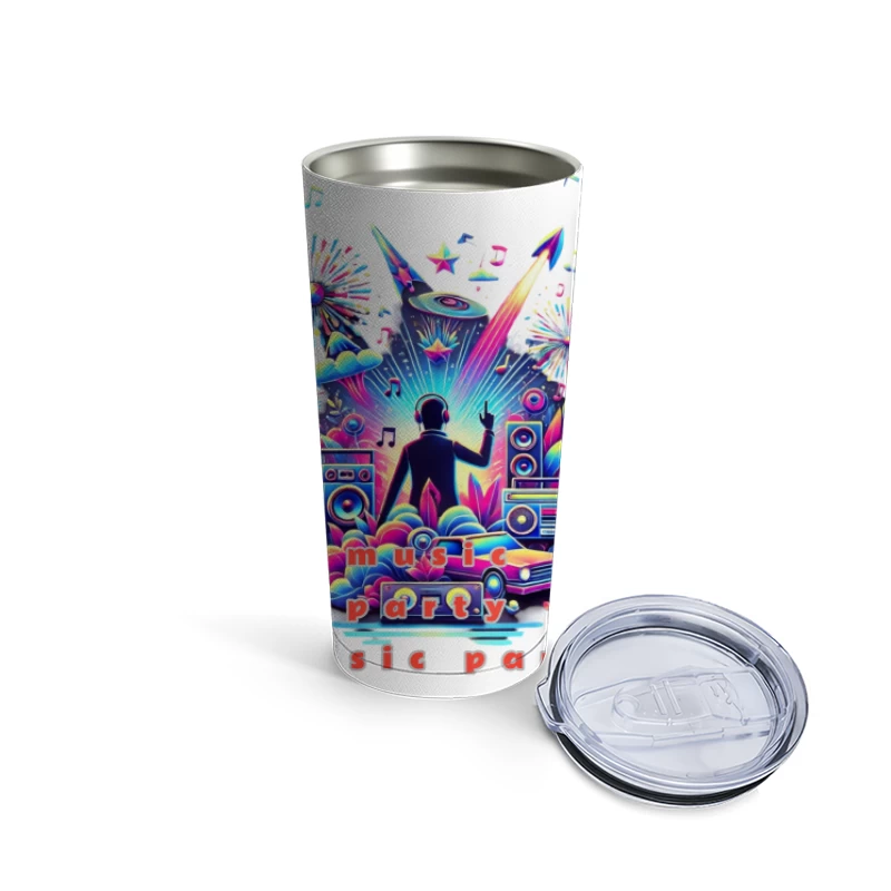 Neon Retro DJ Music Party Illustration Travel Mug