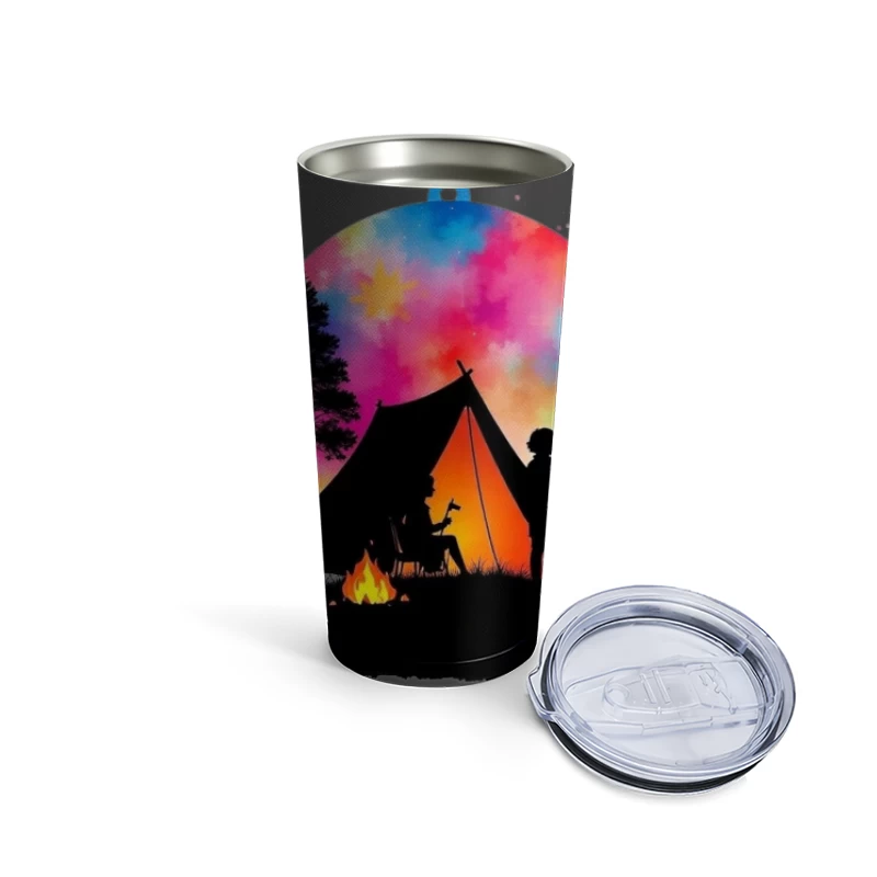 Magical Camping Night Under Colorful Aurora Sky Travel Mug