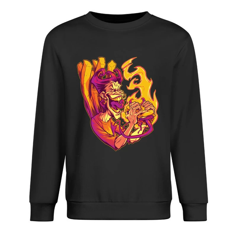 Flaming Burger Delight Male Pullover Sweatshirt