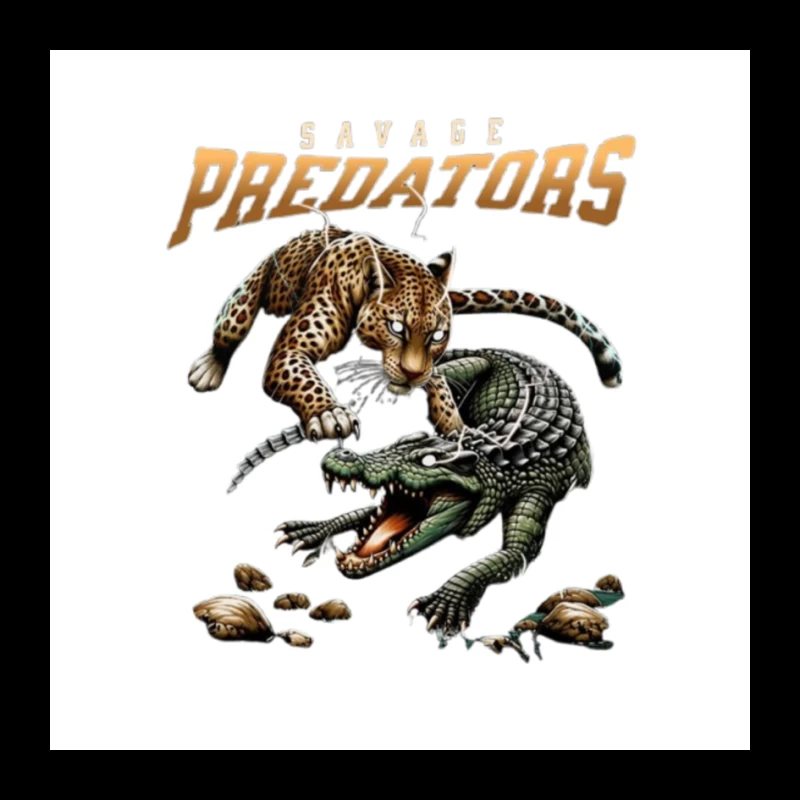 Savage Predators: Jaguar vs Crocodile Battle Art Pin