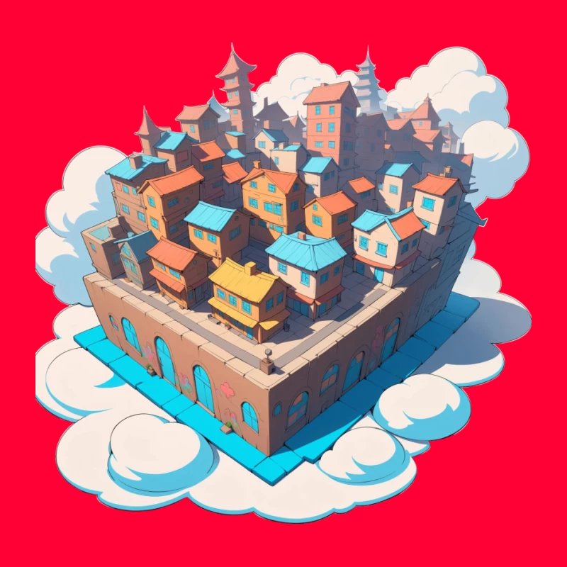 Whimsical Colorful City in the Clouds Pin