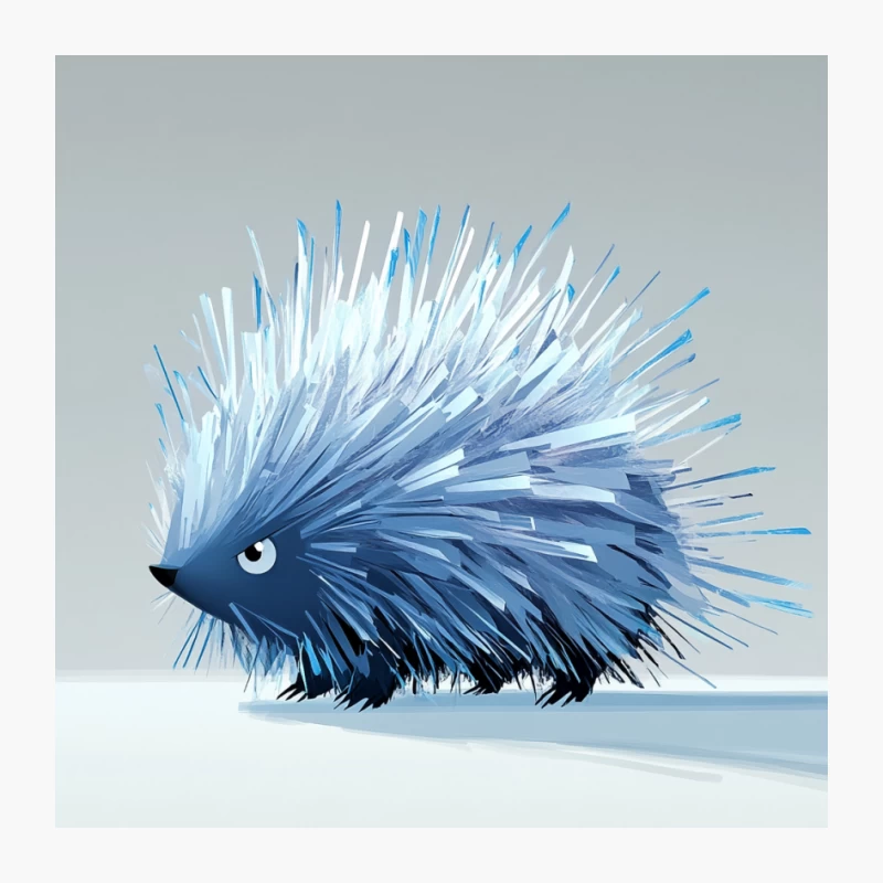 Blue Porcupine Digital Illustration in Minimalist Winter Style Pin