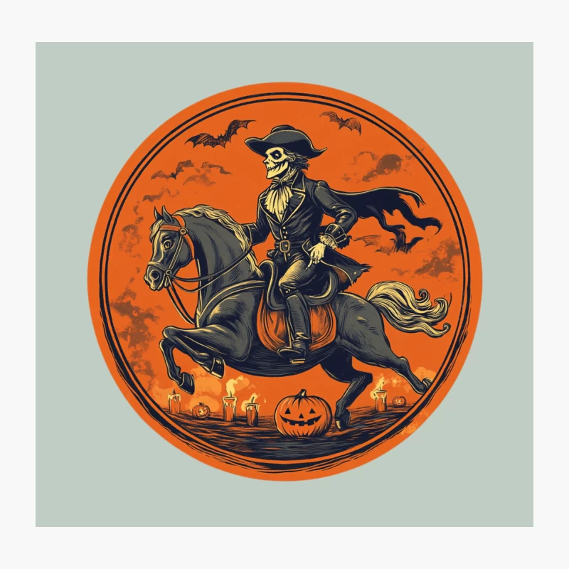 Spooky Halloween Skeleton Rider in Circular Design Throw Pillow