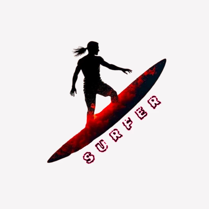 Dynamic Surfer Silhouette with Red Wave Effect Female T-Shirt