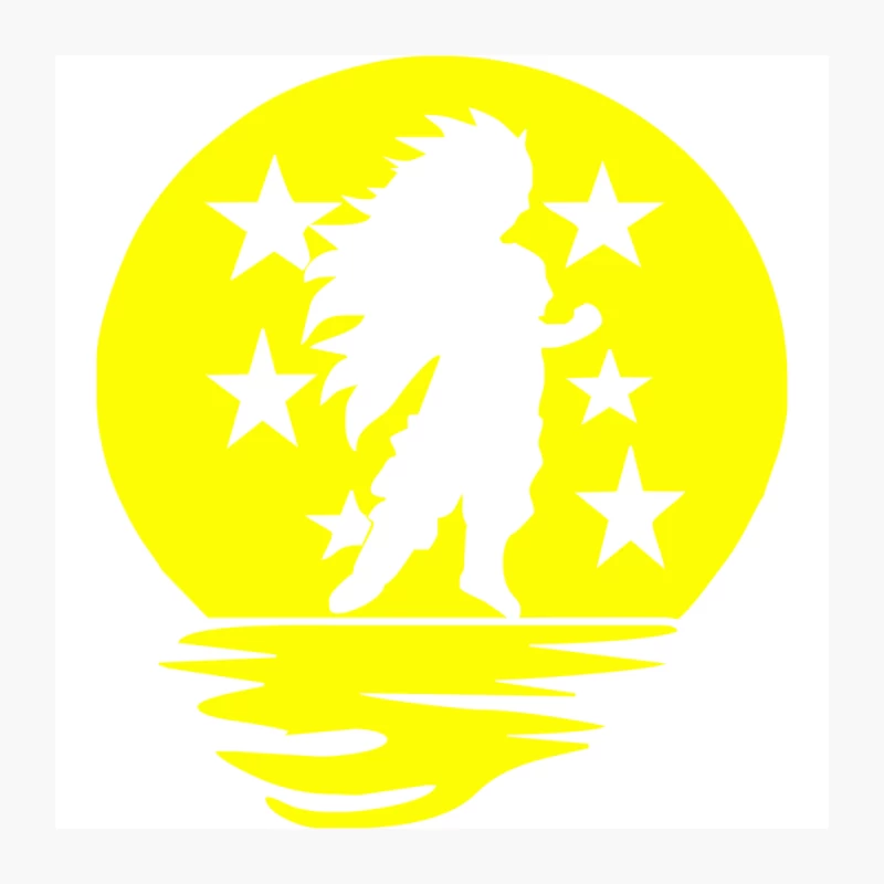 Yellow Circular Silhouette with Cartoon Character and Stars Pin