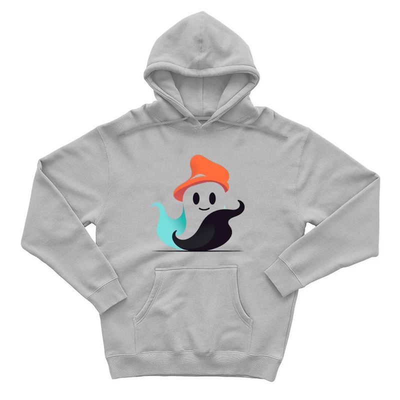 Cute Ghost Mascot with Orange Hat Male Pullover Hoodie