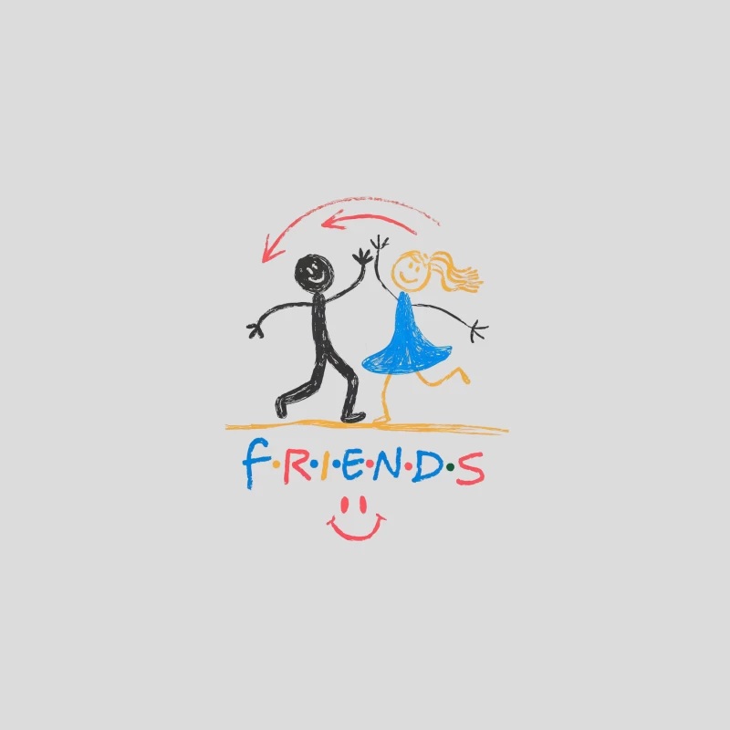 Colorful Stick Figure Friendship Drawing with Smiley Face Baseball Cap