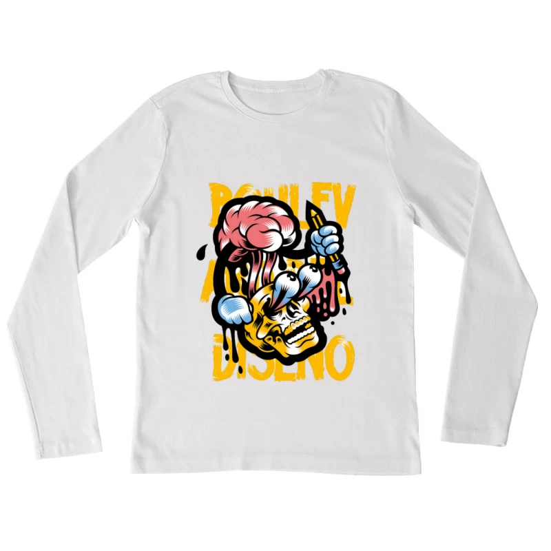 Kreativer Schädel-Design Damen Langarm T-Shirt