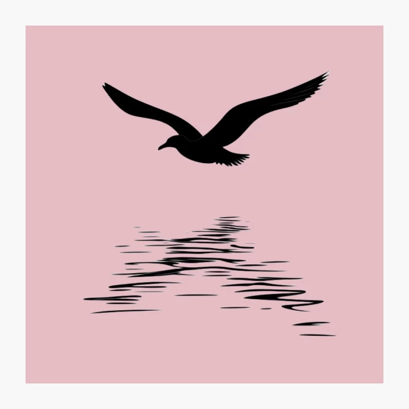 Silhouette of Flying Seagull Over Reflective Water Pin