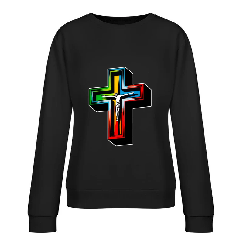 Colorful Modern Christian Cross with Crucifixion Female Pullover Sweatshirt