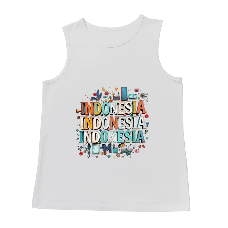 Artistic Typography Design of Indonesia with Colorful Decorative Elements Male Tank Top