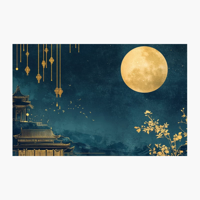 Moonlit Oriental Night with Golden Pagoda and Ornaments Travel Mug