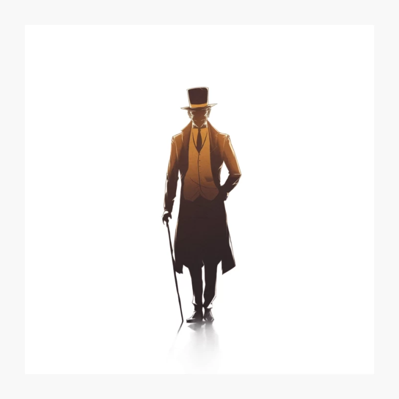 Elegant Vintage Gentleman Silhouette with Top Hat and Cane Pin