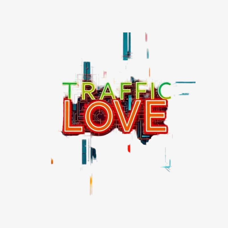 Neon Traffic Love Typography with Glitch Effect Female Pullover Sweatshirt