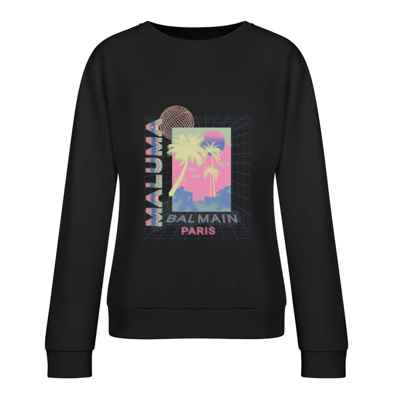 Retro-Design mit Palmen und Gitter Damen Pullover Sweatshirt