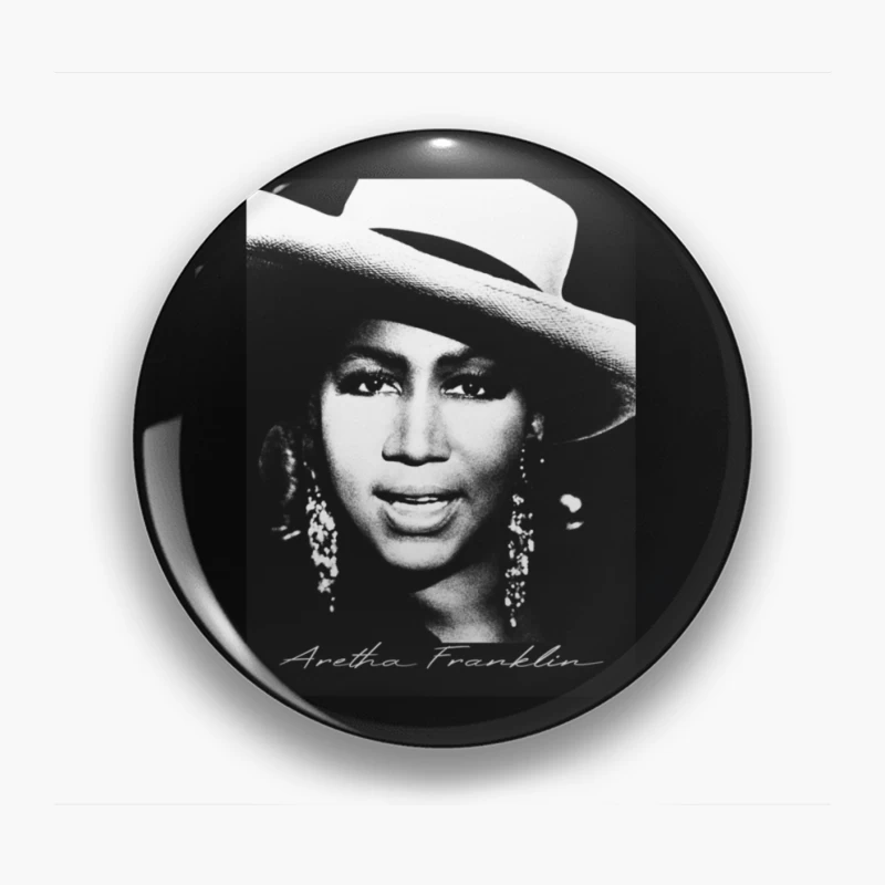 Classic Black and White Portrait with White Hat and Statement Jewelry Pin