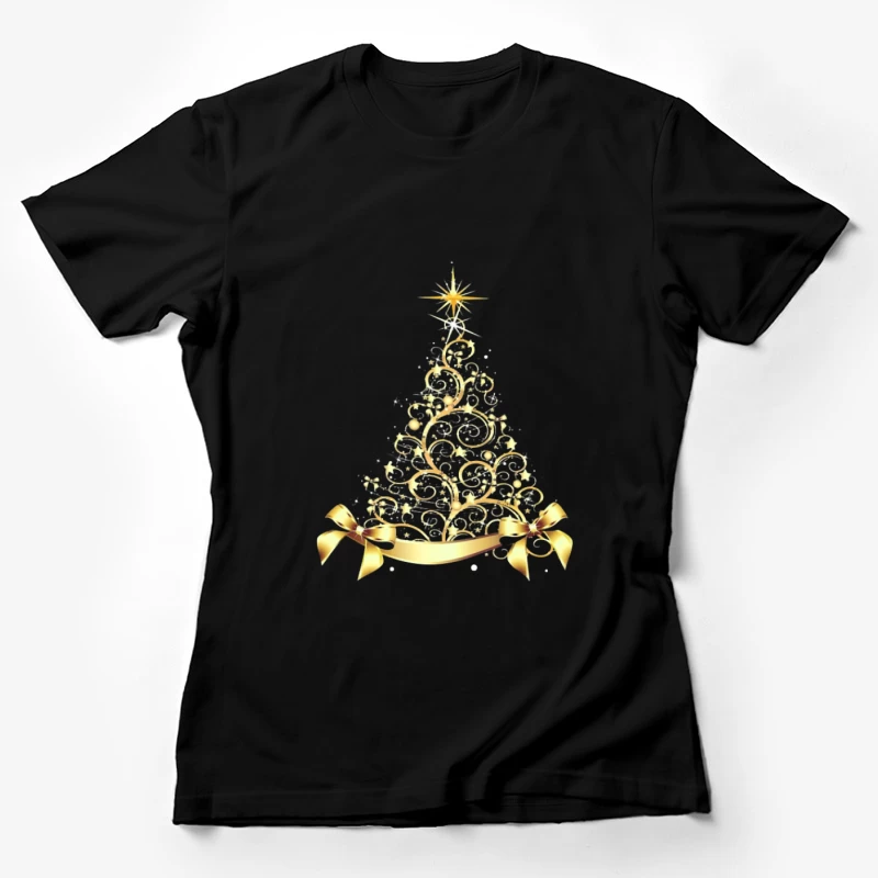 Goldener Weihnachtsbaum mit Schleifen Damen T-Shirt