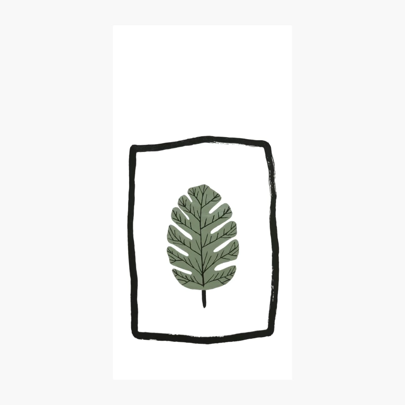 Minimalist Green Leaf Sketch: Framed Botanical Illustration iPhone Case