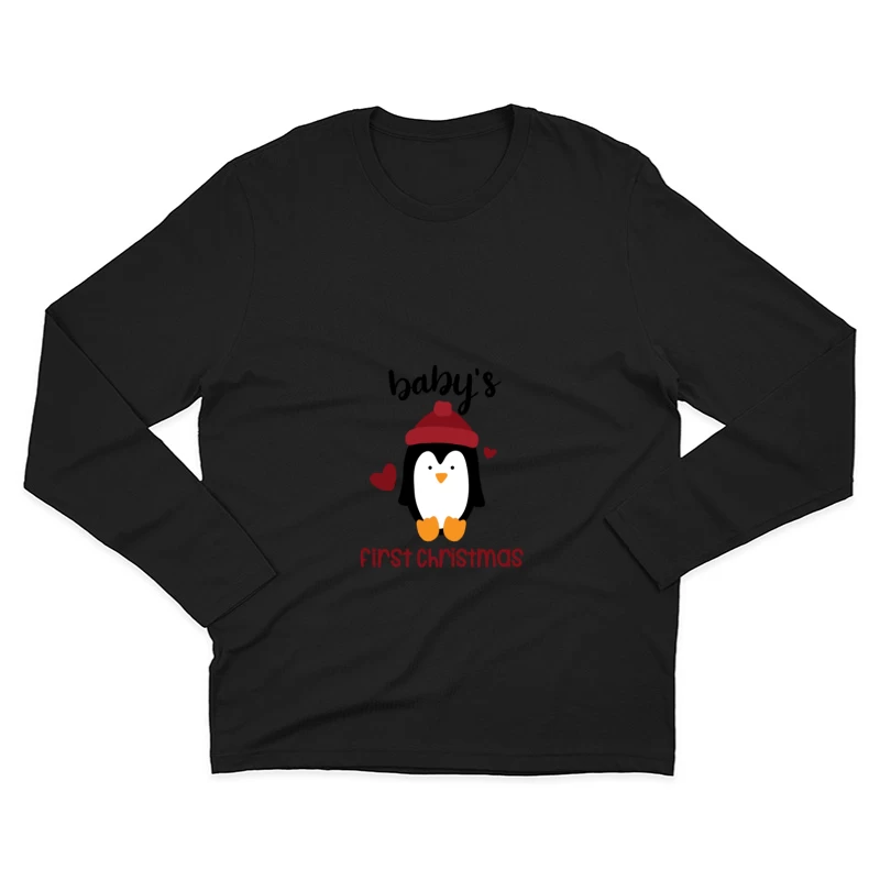 Premier Noël avec pingouin mignon Homme Manches Longues T-Shirt