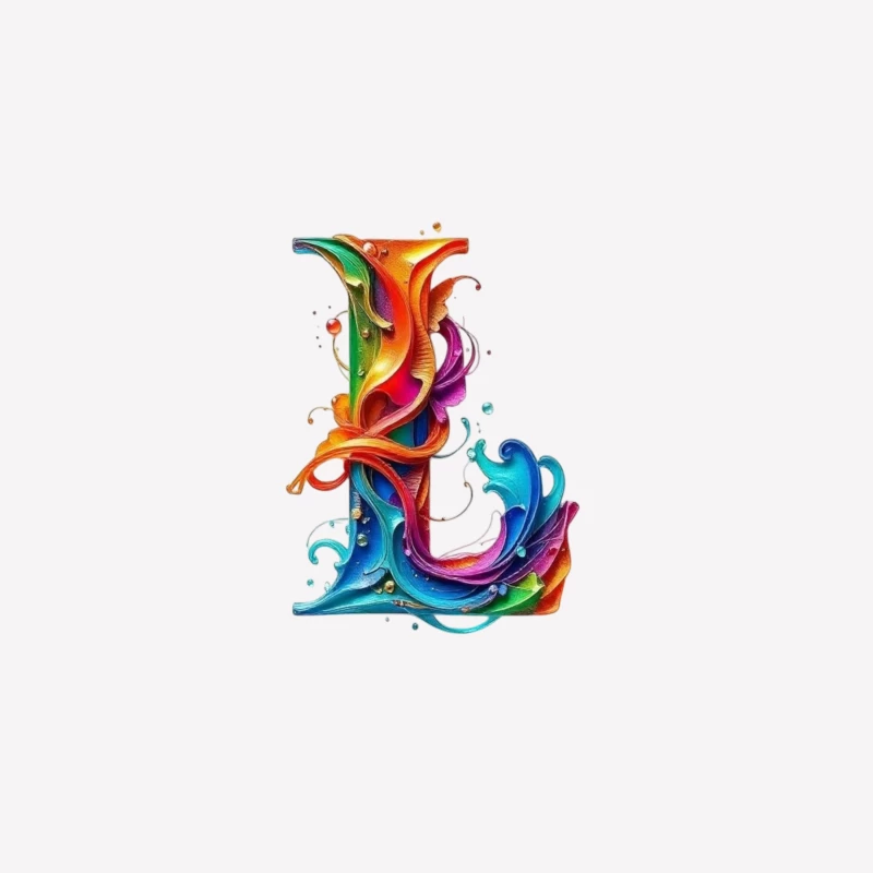 Vibrant Liquid Rainbow Letter L Artistic Typography Female T-Shirt