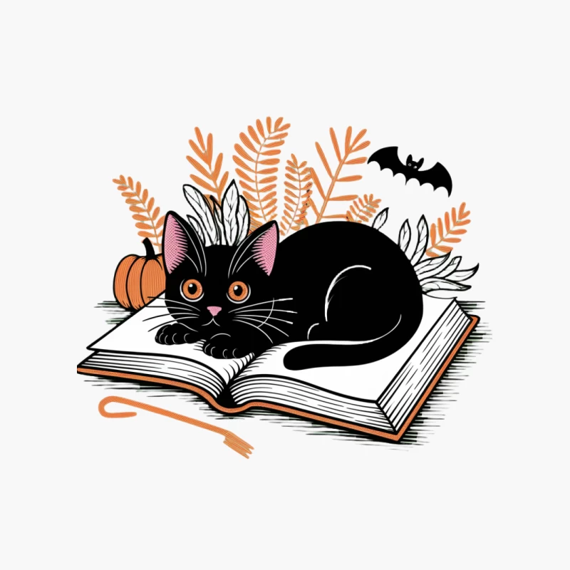 Cozy Halloween Reading: Black Cat on Book with Autumn Decor Cotton Tote Bag